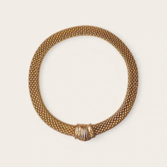 Vintage Gold tone Mesh Necklace, Woven Chain Collar Mogul Magnetic Closure - Picture 2 of 5